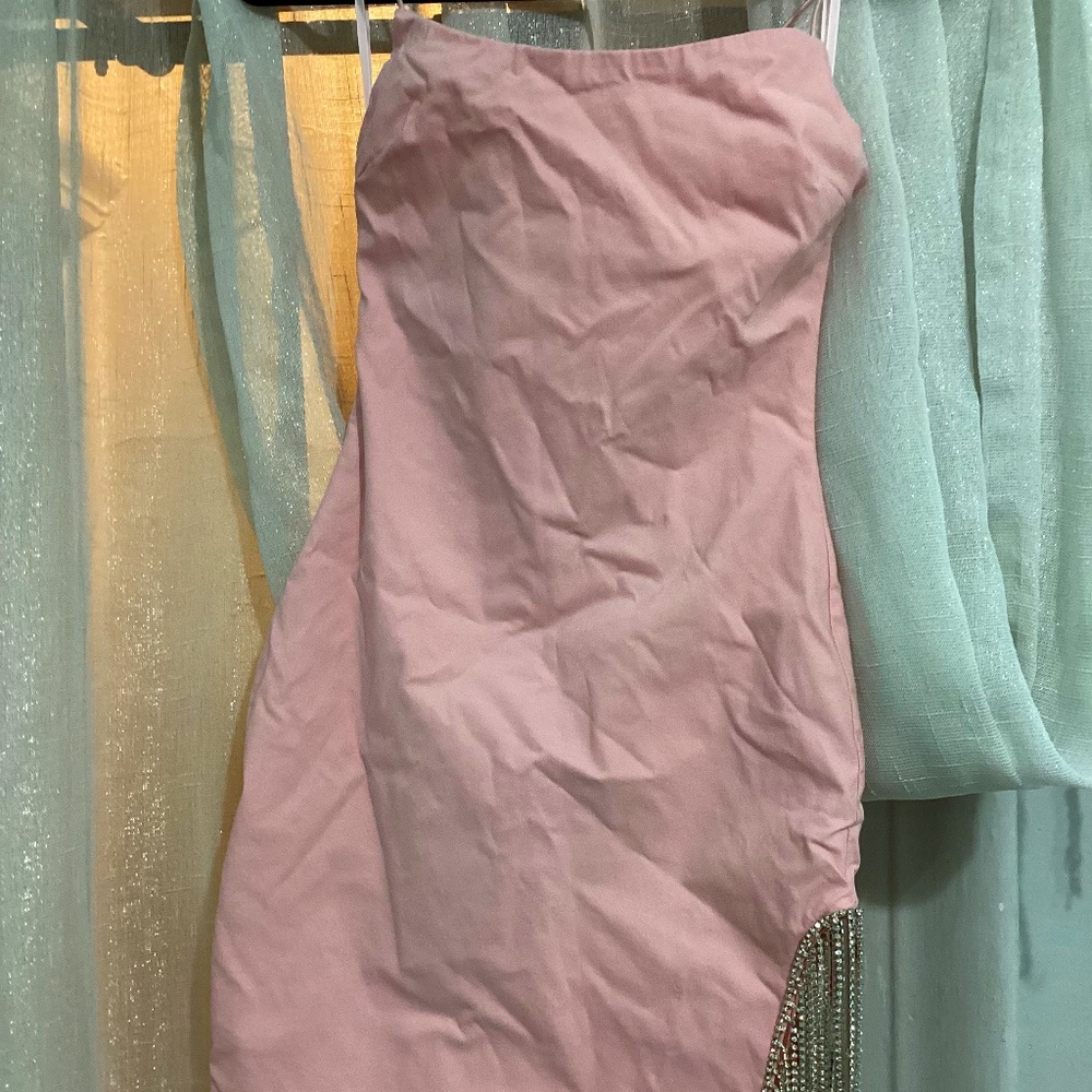 Pink short rhinestone split dress